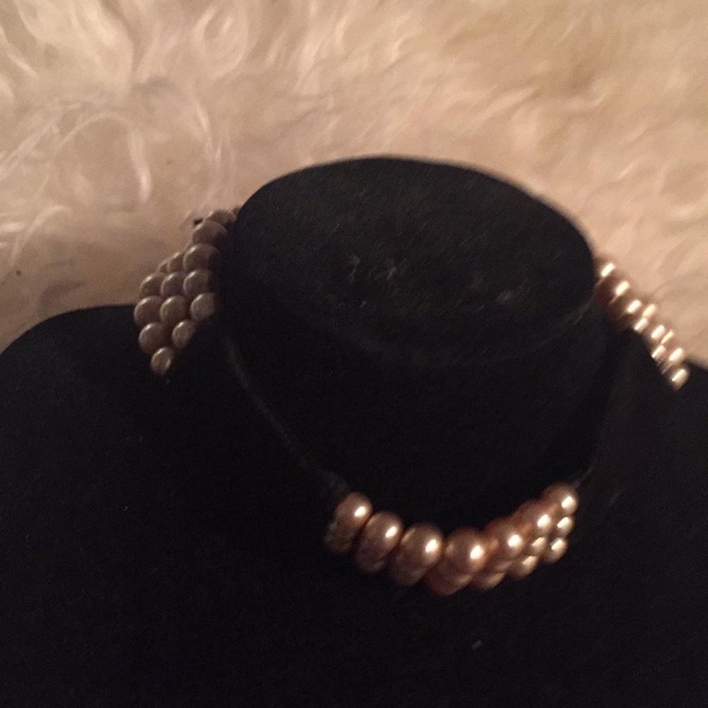 Vintage ~ 1940s 50s Pearl Choker Blk Velvet S: XS